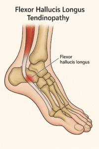 Flexor Hallucis Longus tendon anatomy showing path behind ankle to big toe